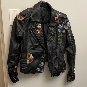 Blank NYC Floral Embroidered Faux Leather Jacket
